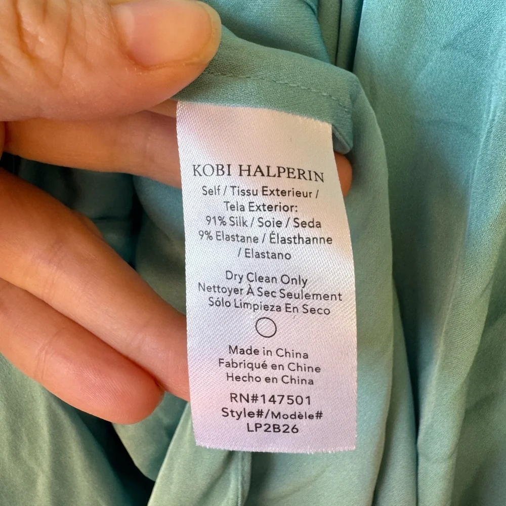 Kobi Halperin Nanee Pleated Silk Longsleeve V Neck Blouse Blue Teal Size Large - Picture 7 of 8